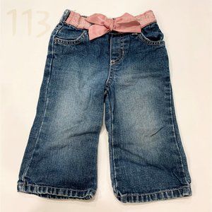 Old Navy Denim Jeans with Pink Ribbon Belt - Size 12-18M